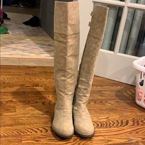 Taupe suede knee high boots